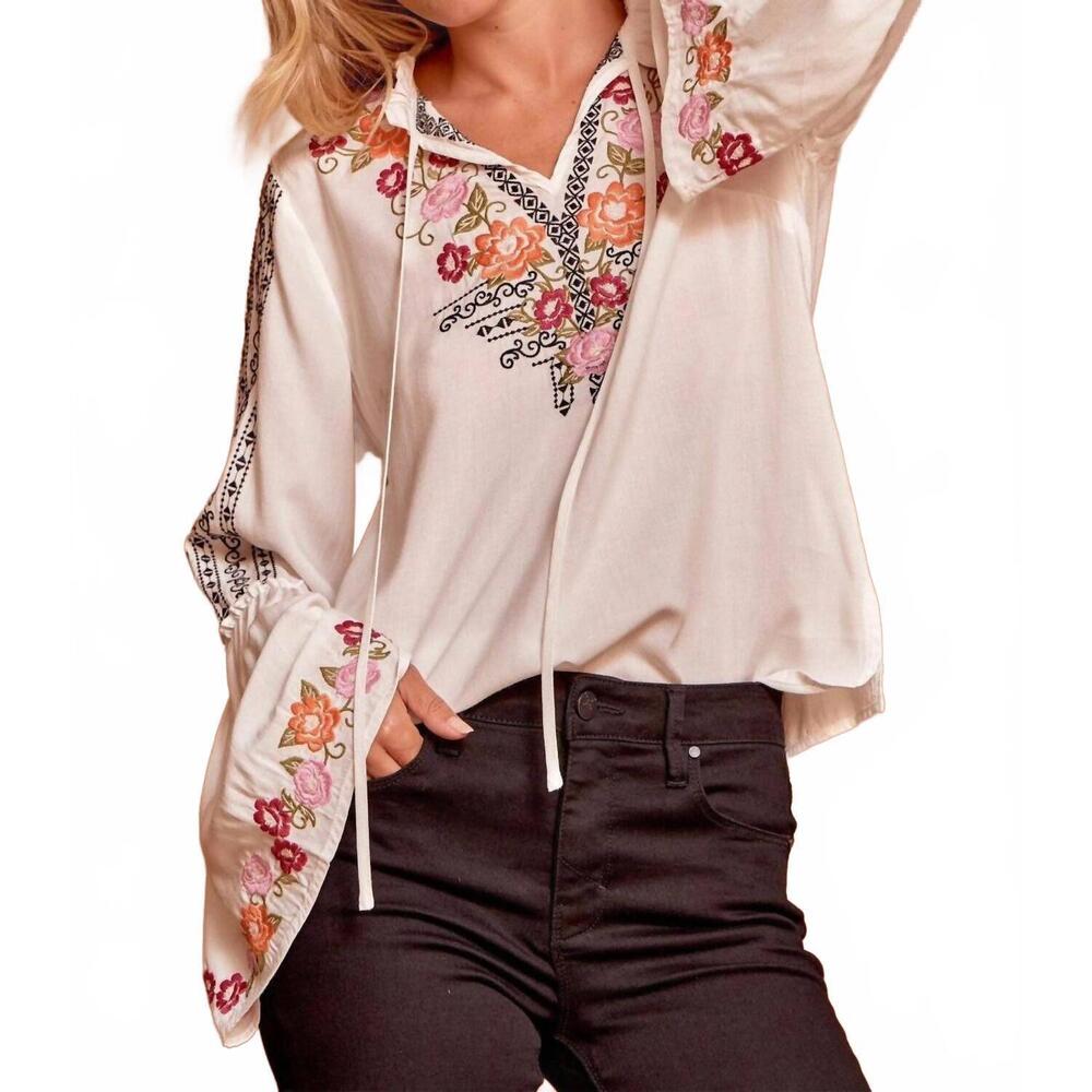 NEW ANDREE BY UNIT floral embroidered blouse in ivory - Picture 5 of 10